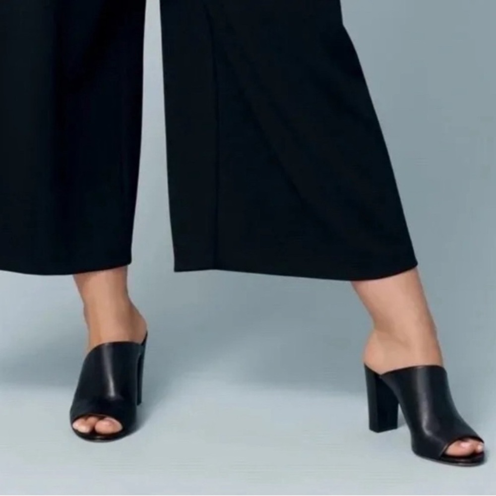 Vince Hanna Black Leather Made in Italy Asymmetrical Block Heel Sandals Size 7M
